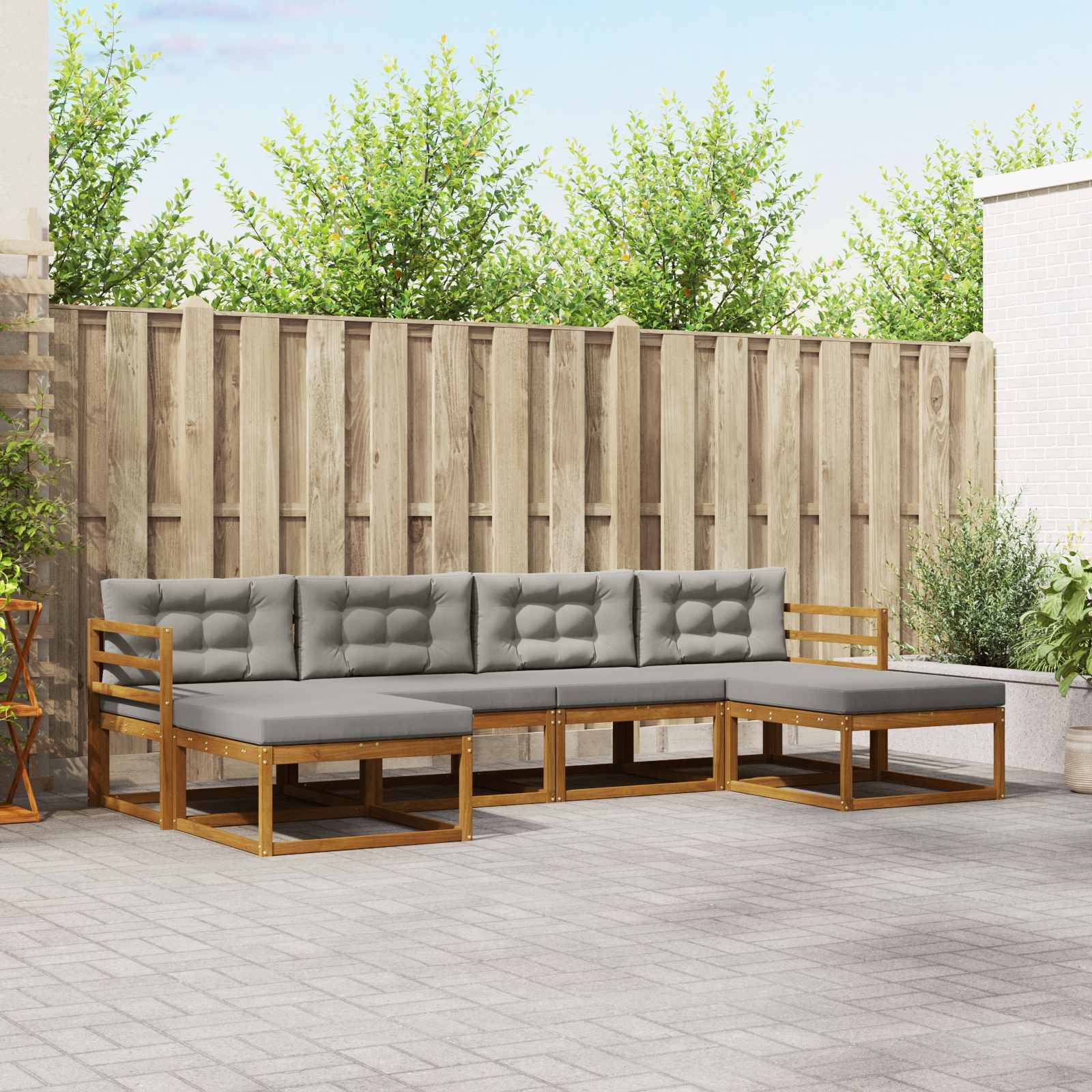 vidaXL Outdoor-Sofagarnitur mit Kissen 6 pcs Natürlich und Hellgrau