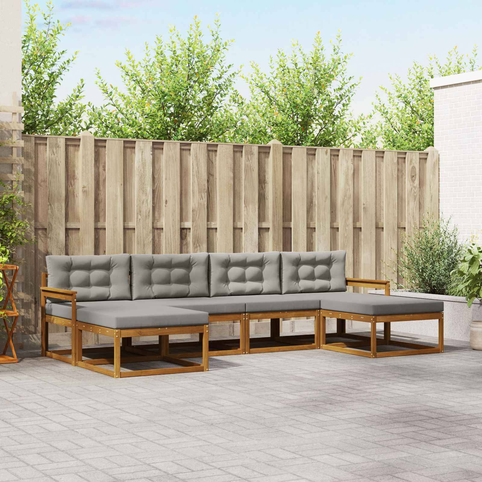 vidaXL Outdoor-Sofagarnitur mit Kissen 6 pcs Natürlich und Hellgrau