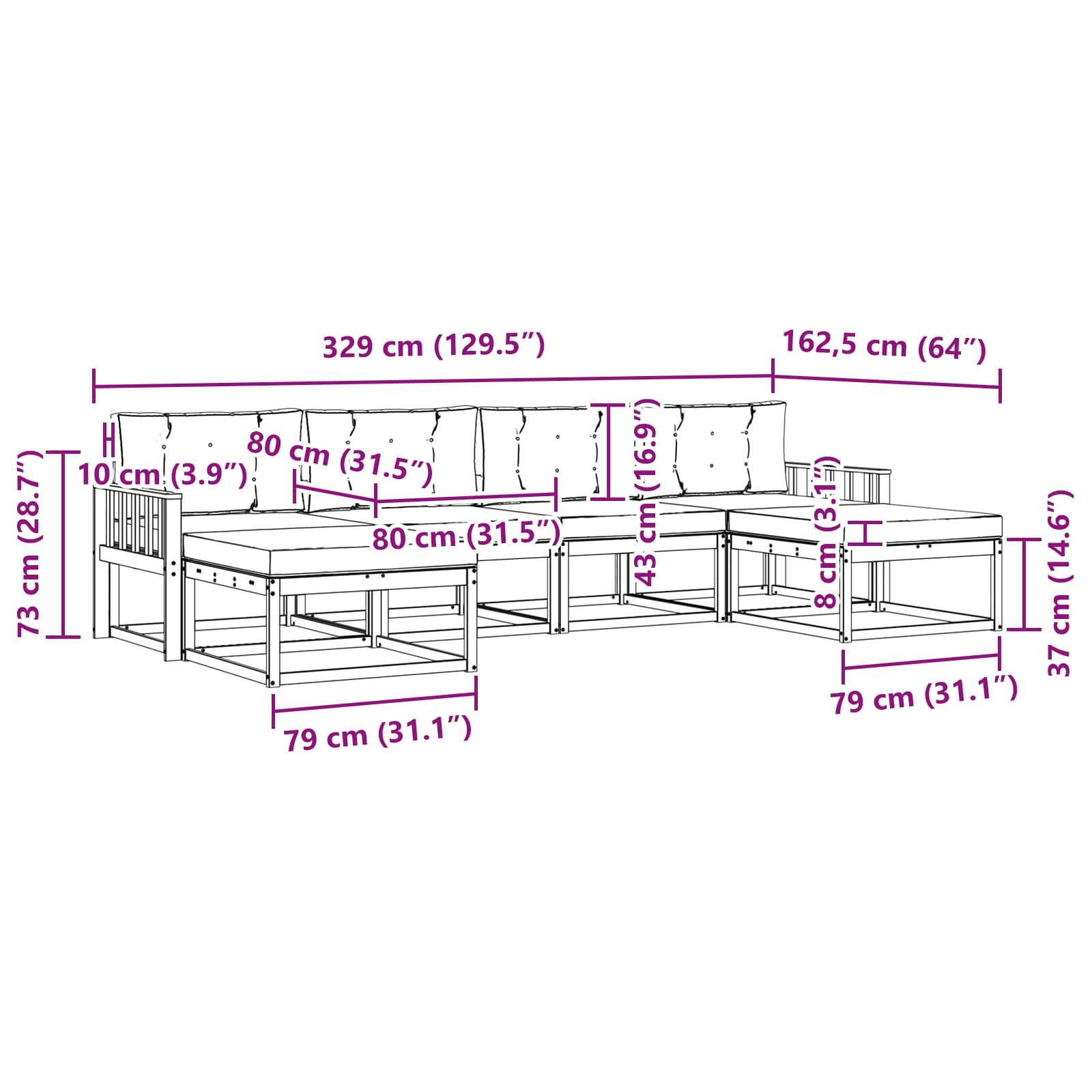 vidaXL Outdoor-Sofagarnitur mit Kissen 6 pcs Natur und Anthrazit