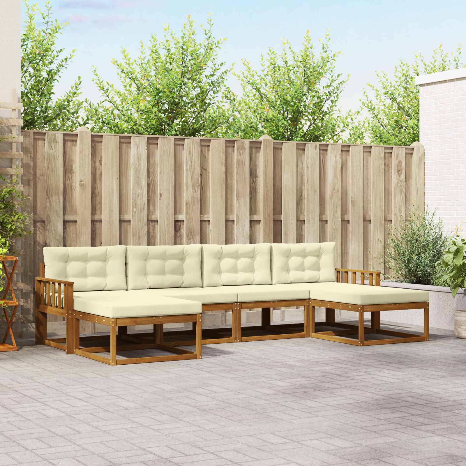 vidaXL Outdoor-Sofagarnitur mit Kissen 6 pcs Natur und Creme