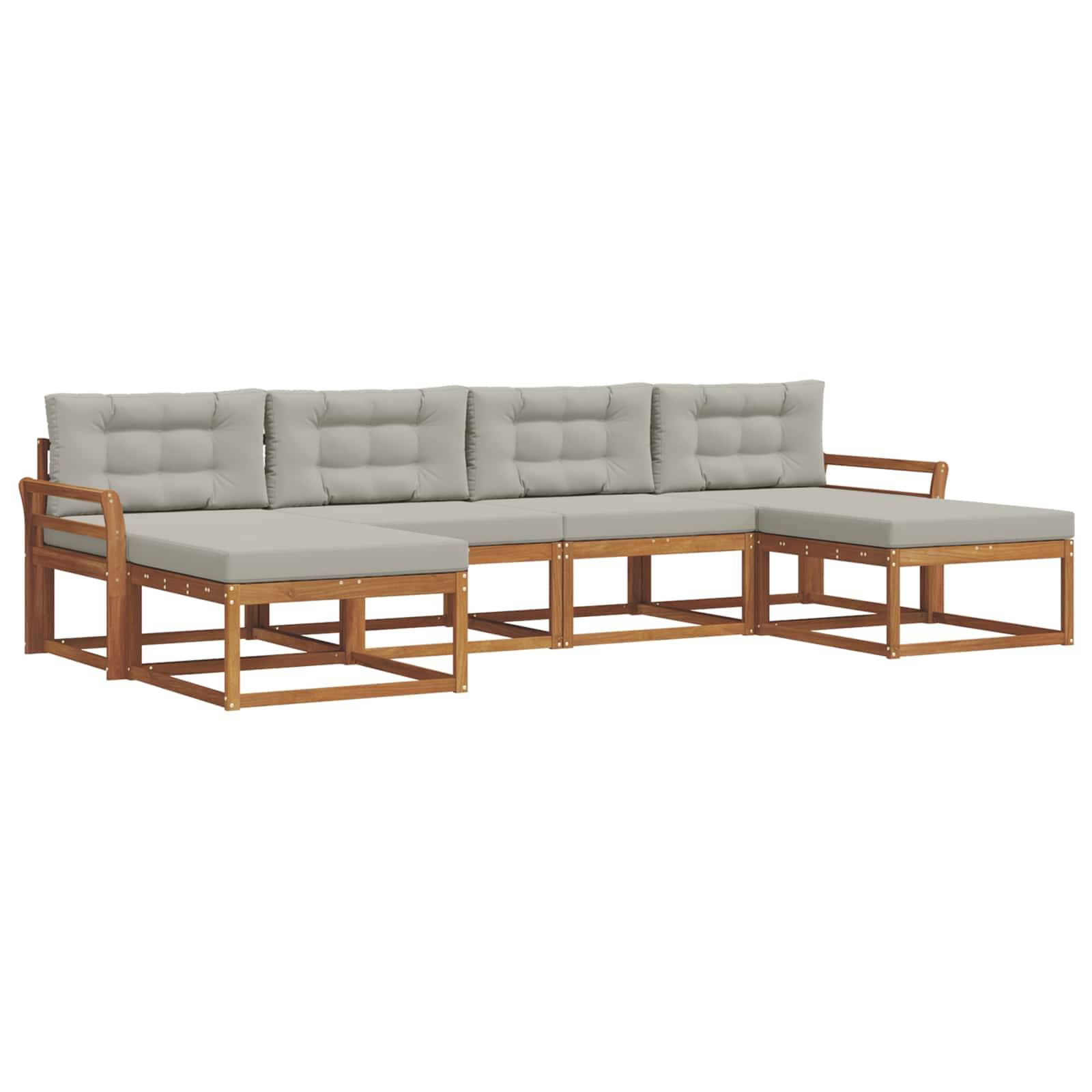 vidaXL Outdoor-Sofagarnitur mit Kissen 6 pcs Natürlich und Hellgrau