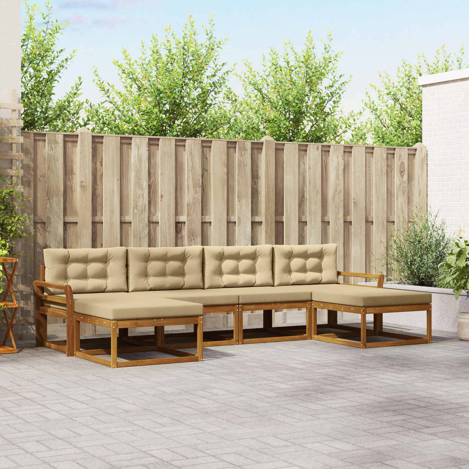 vidaXL Outdoor-Sofagarnitur mit Kissen 6 pcs Natur und Beige
