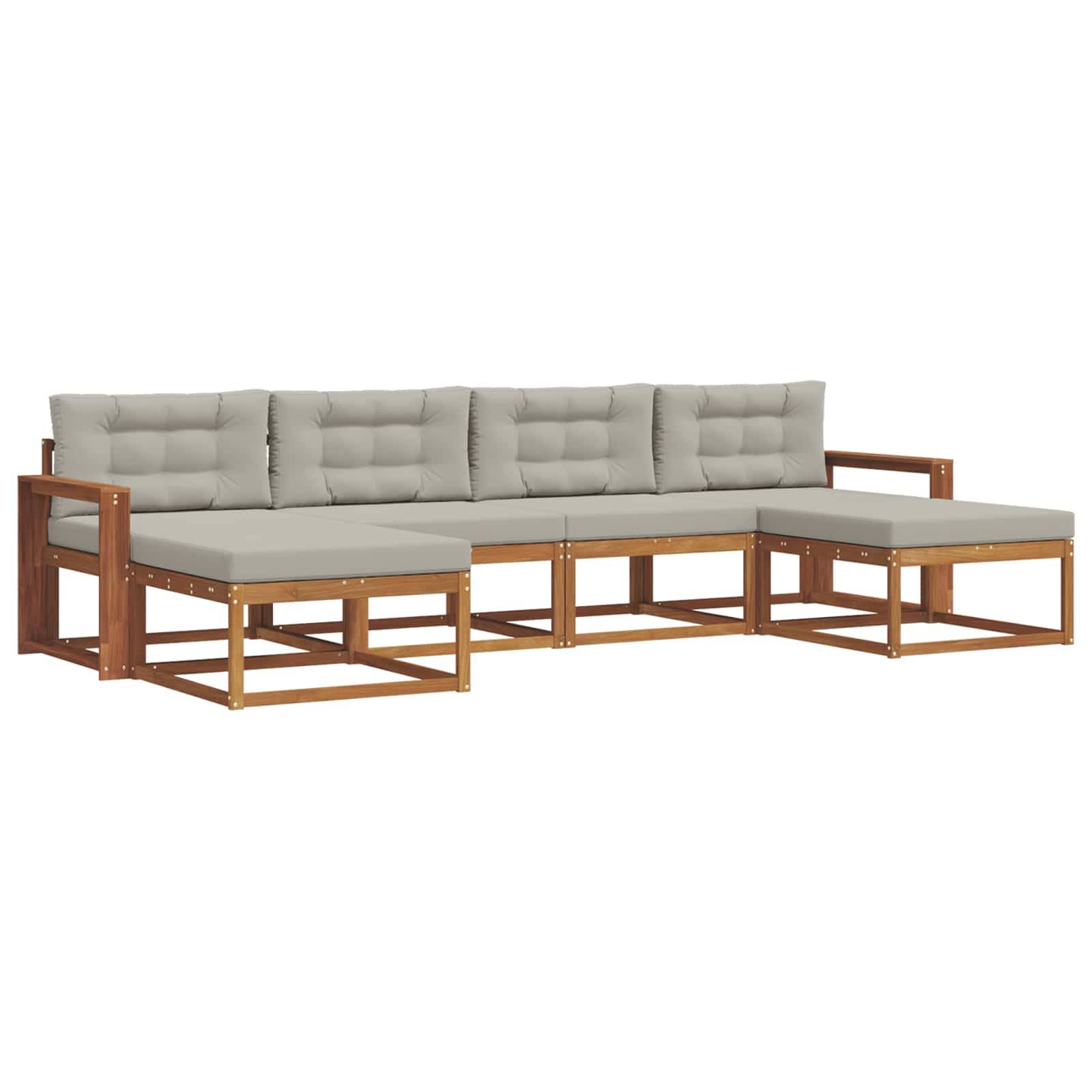 vidaXL Outdoor-Sofagarnitur mit Kissen 6 pcs Natürlich und Hellgrau