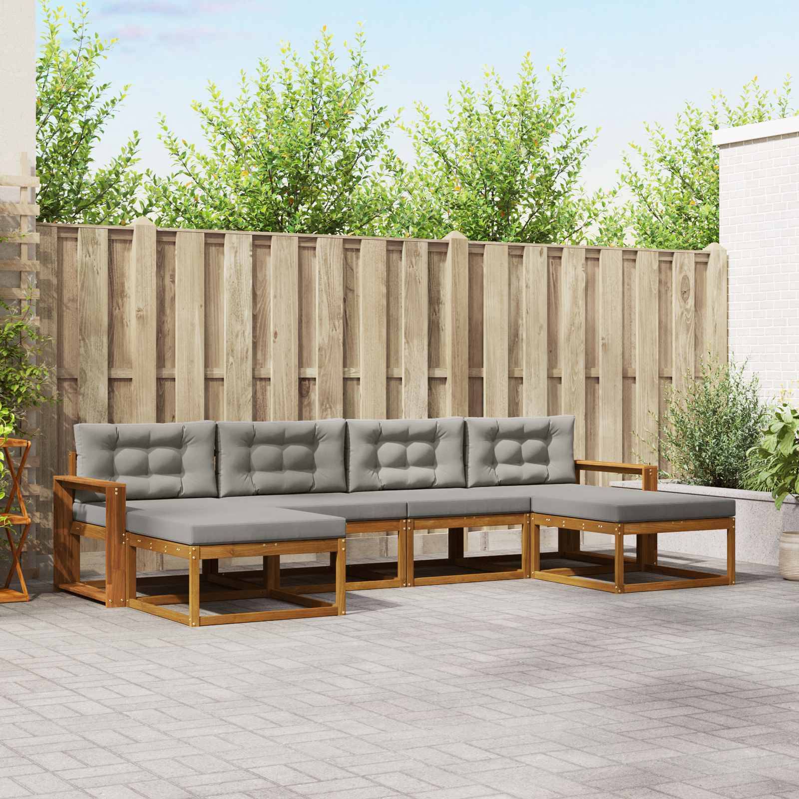 vidaXL Outdoor-Sofagarnitur mit Kissen 6 pcs Natürlich und Hellgrau