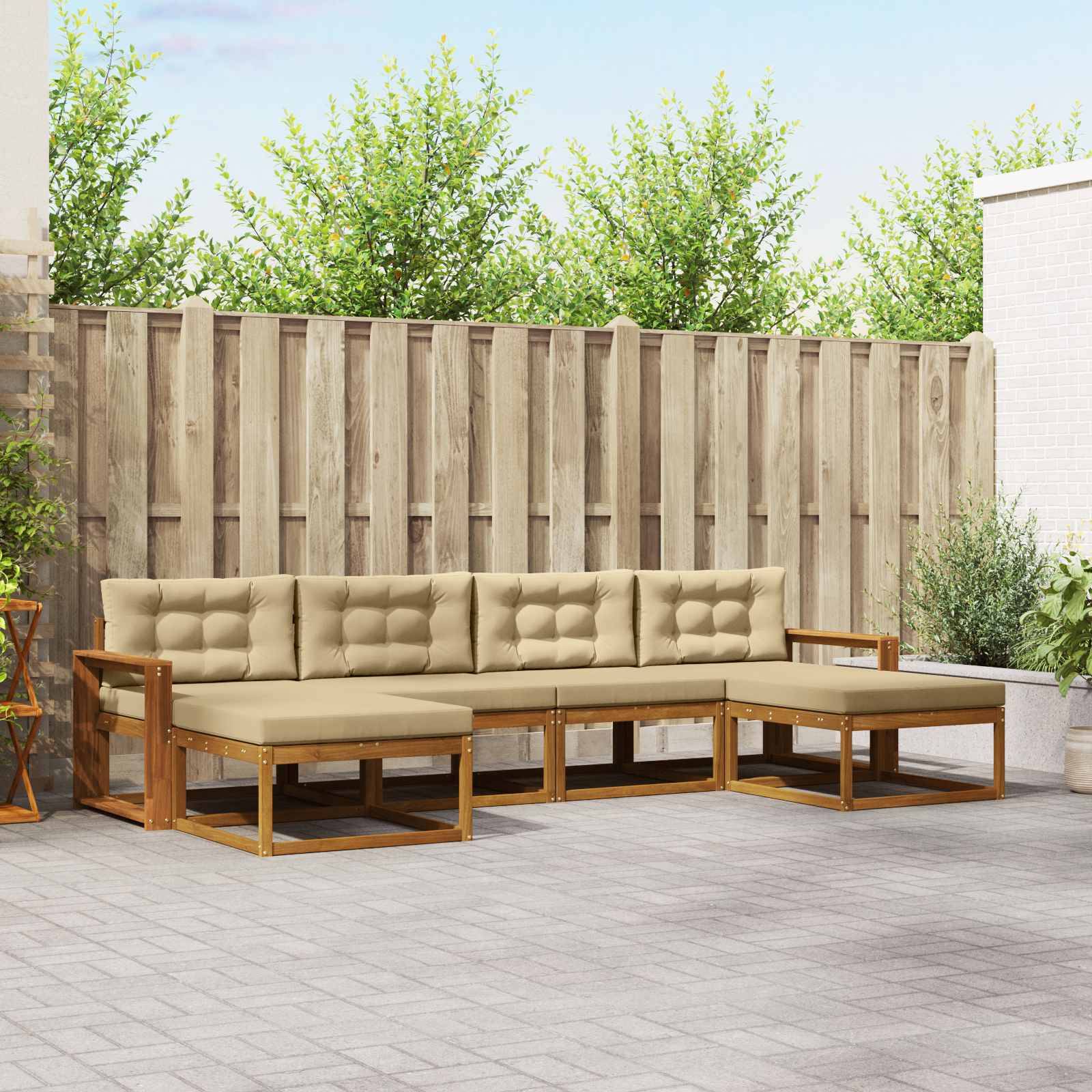 vidaXL Outdoor-Sofagarnitur mit Kissen 6 pcs Natur und Beige