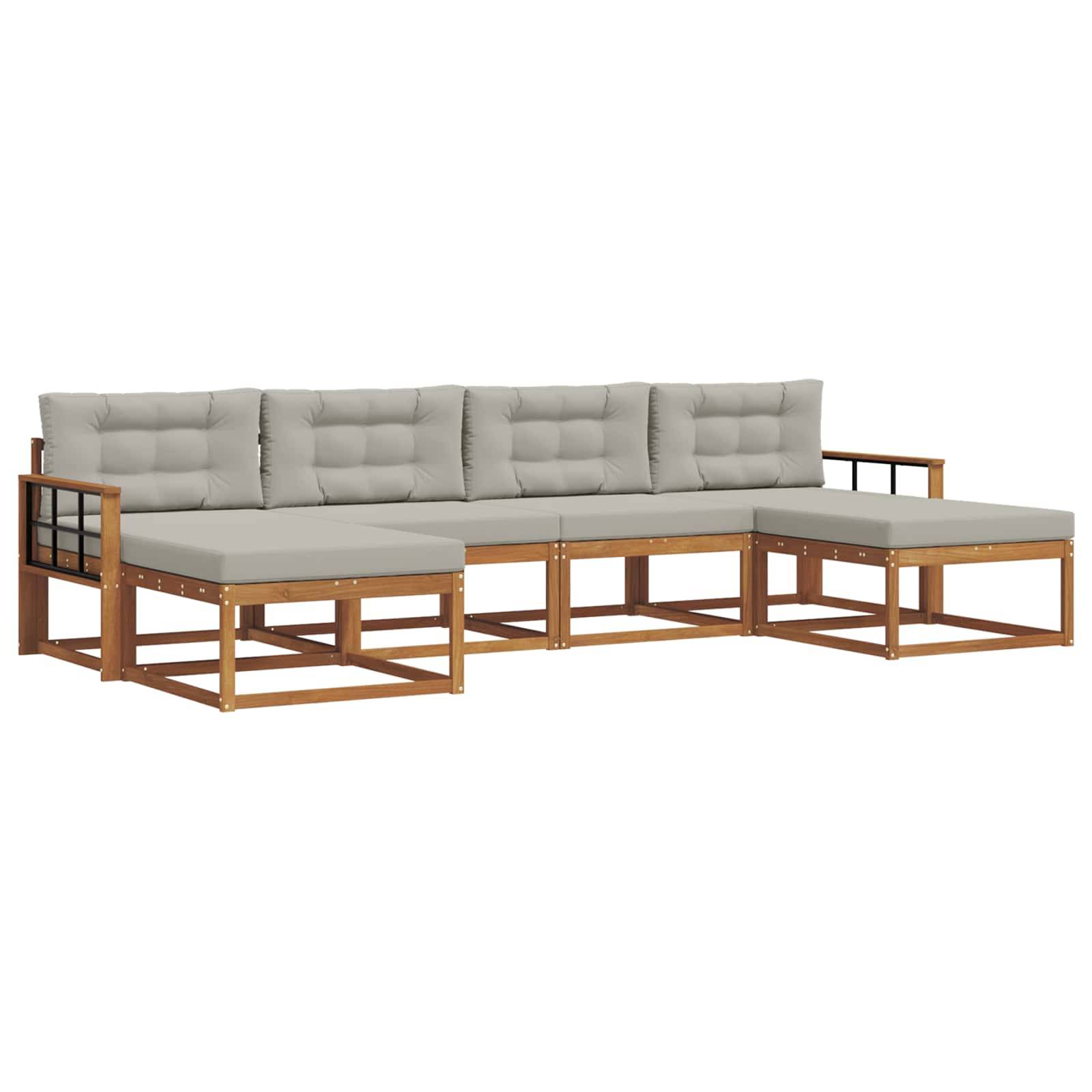 vidaXL Outdoor-Sofagarnitur mit Kissen 6 pcs Natürlich und Hellgrau