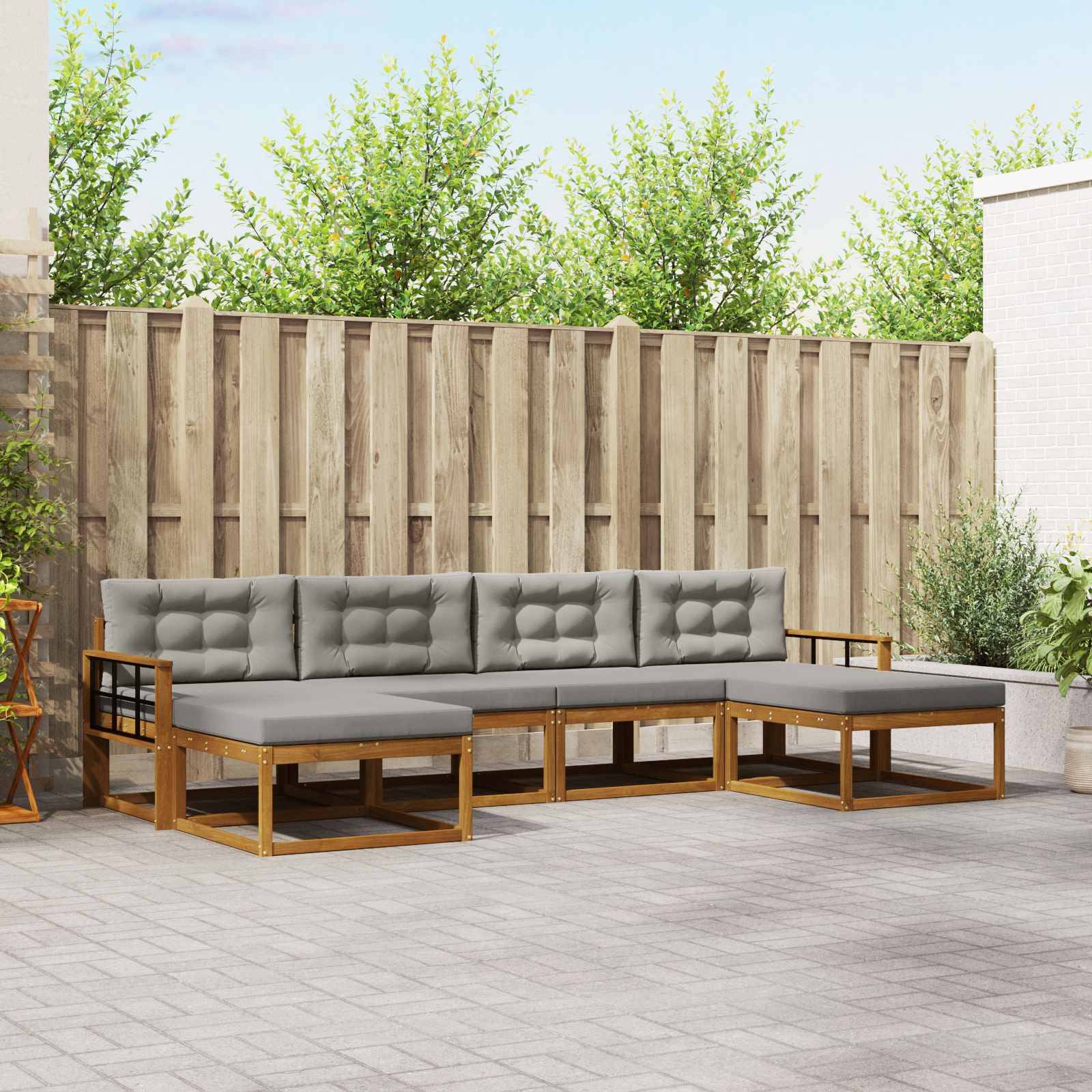 vidaXL Outdoor-Sofagarnitur mit Kissen 6 pcs Natürlich und Hellgrau