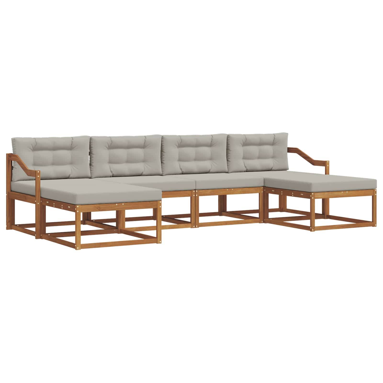 vidaXL Outdoor-Sofagarnitur mit Kissen 6 pcs Natürlich und Hellgrau