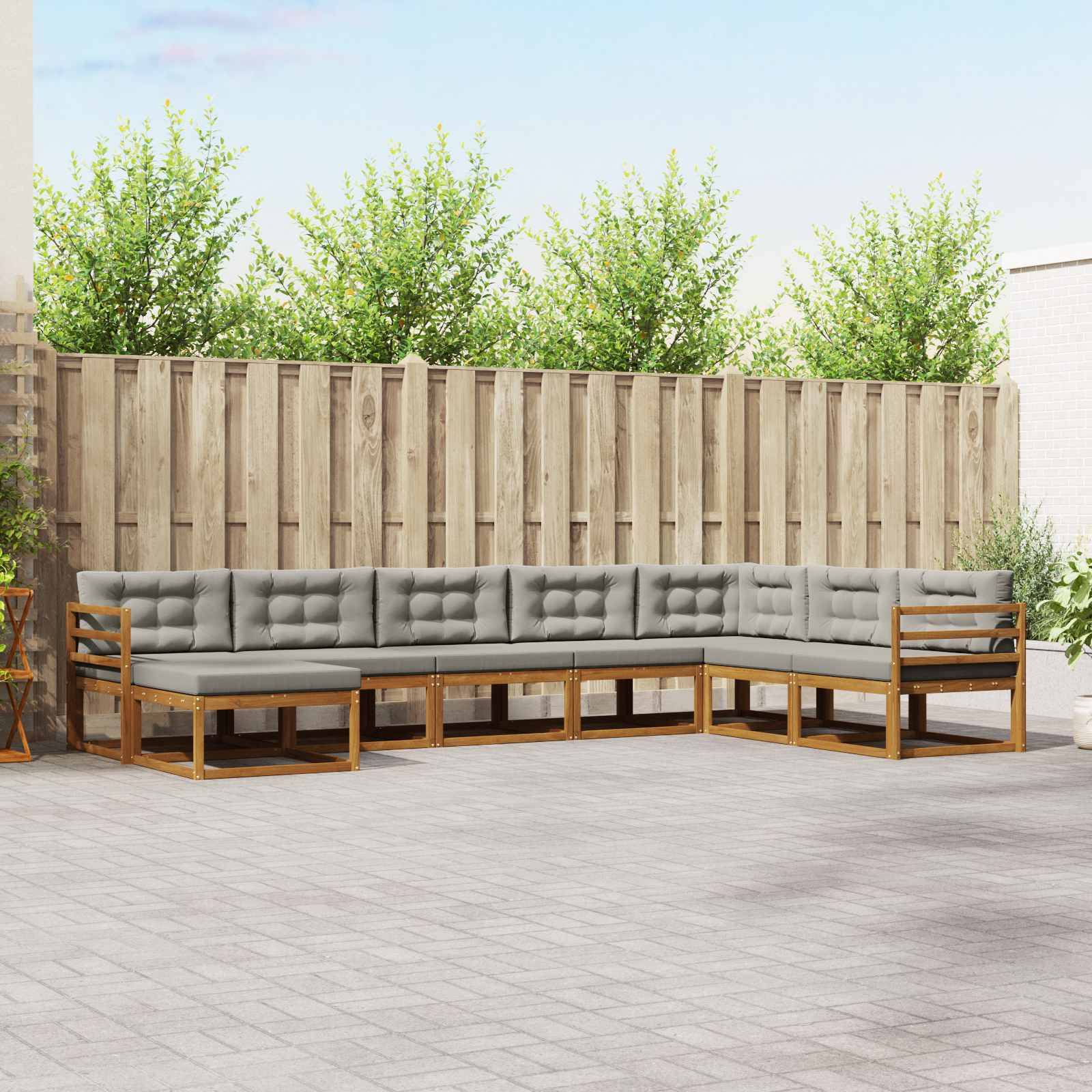 vidaXL Outdoor-Sofagarnitur mit Kissen 8 pcs Natürlich und Hellgrau