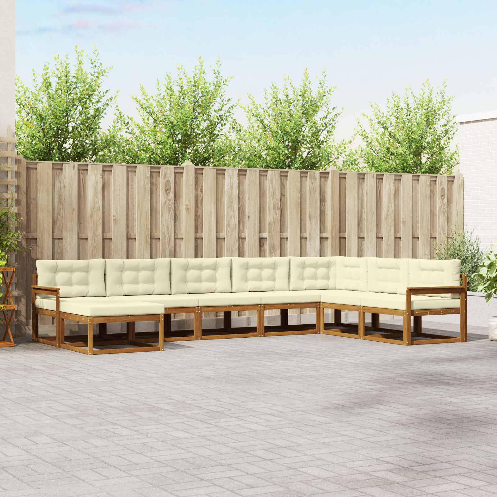 vidaXL Outdoor-Sofagarnitur mit Kissen 8 pcs Natur und Creme
