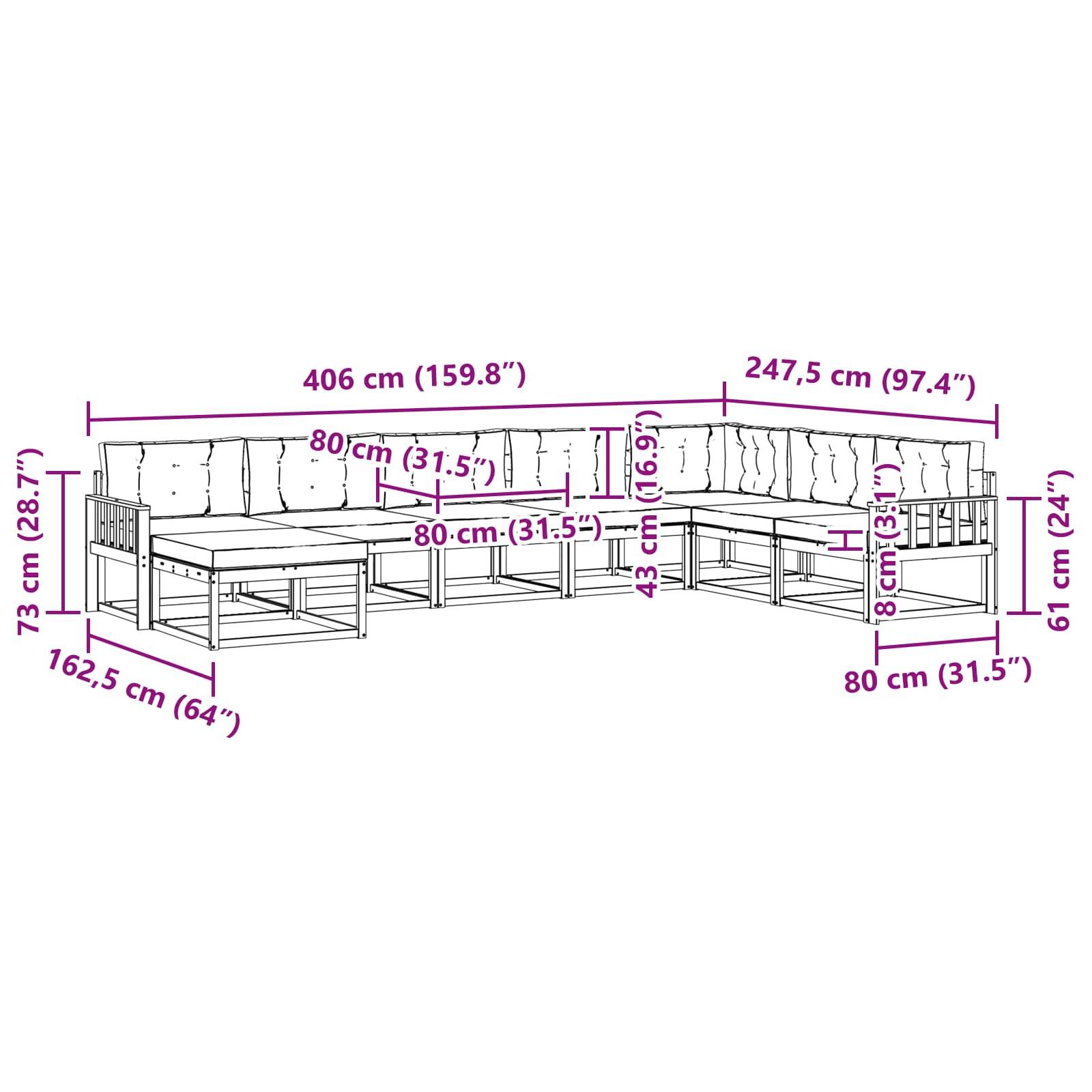 vidaXL Outdoor-Sofagarnitur mit Kissen 8 pcs Natürlich und Hellgrau