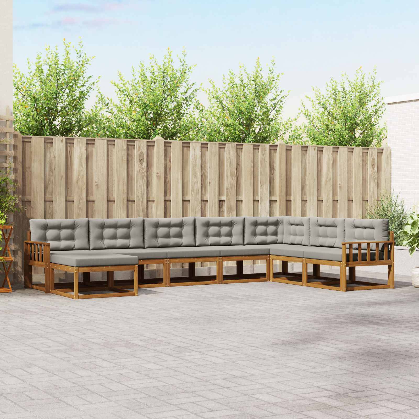 vidaXL Outdoor-Sofagarnitur mit Kissen 8 pcs Natürlich und Hellgrau
