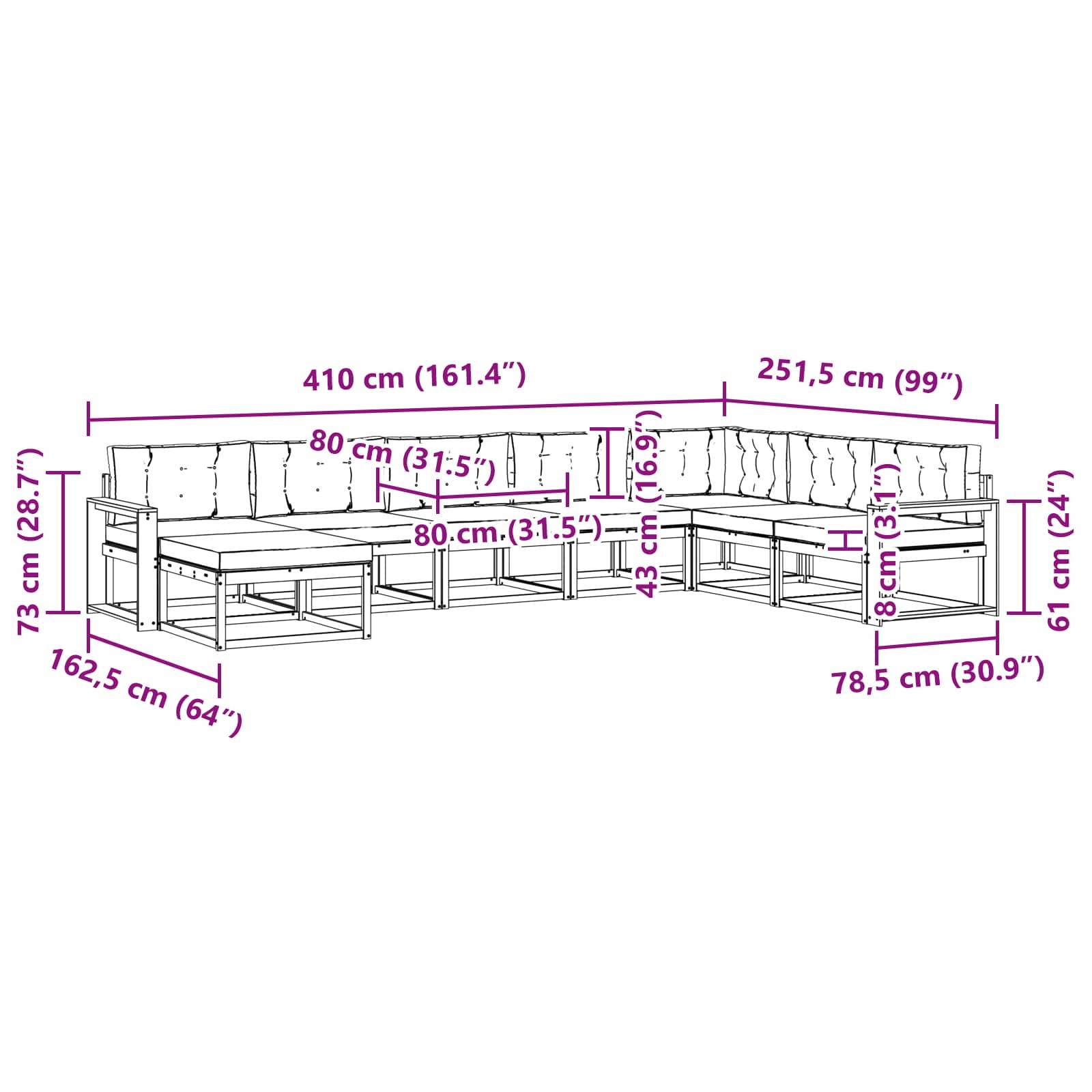 vidaXL Outdoor-Sofagarnitur mit Kissen 8 pcs Natürlich und Hellgrau