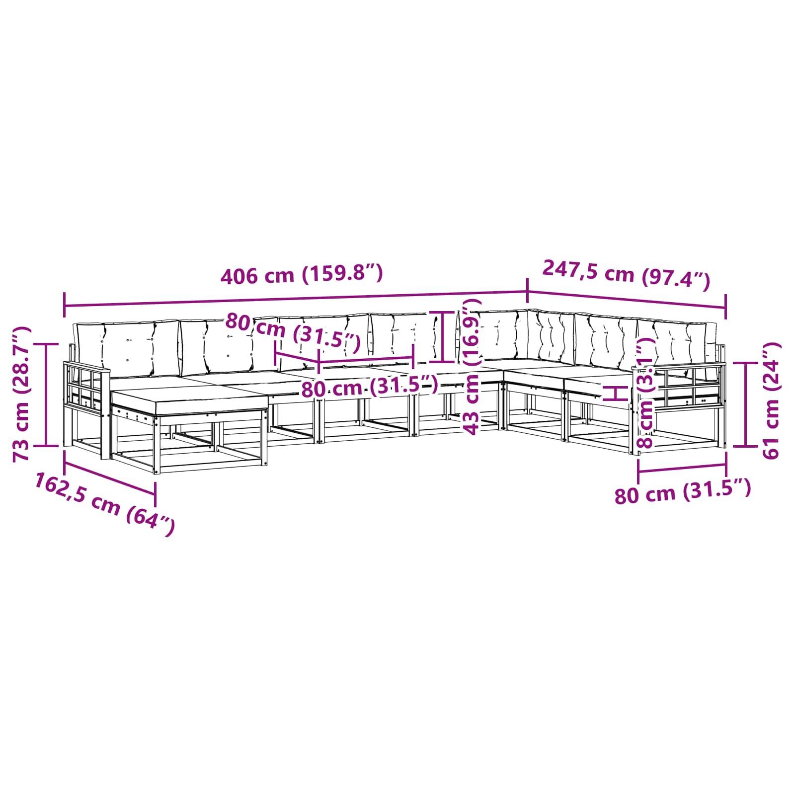 vidaXL Outdoor-Sofagarnitur 8 pcs Weiß und Hellgrau