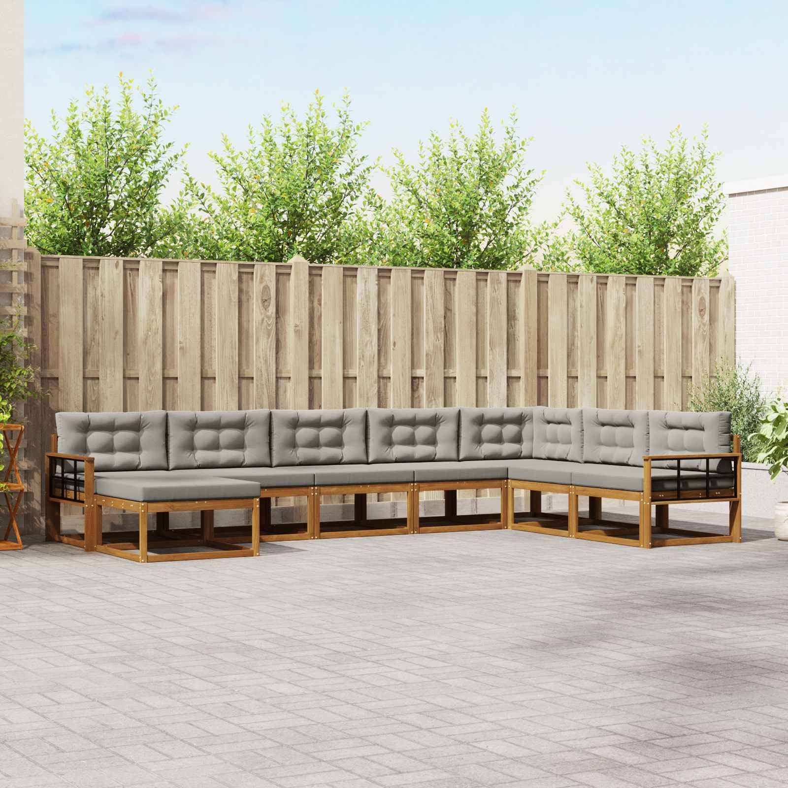 vidaXL Outdoor-Sofagarnitur mit Kissen 8 pcs Natürlich und Hellgrau