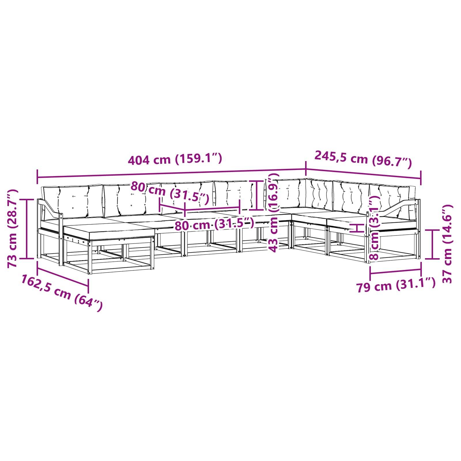 vidaXL Outdoor-Sofagarnitur mit Kissen 8 pcs Natürlich und Hellgrau