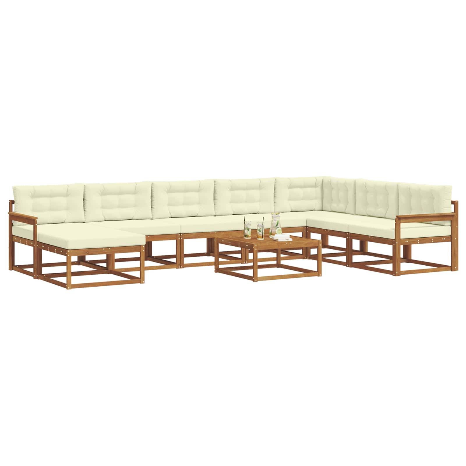 vidaXL Outdoor-Sofagarnitur mit Kissen 9 pcs Natur und Creme