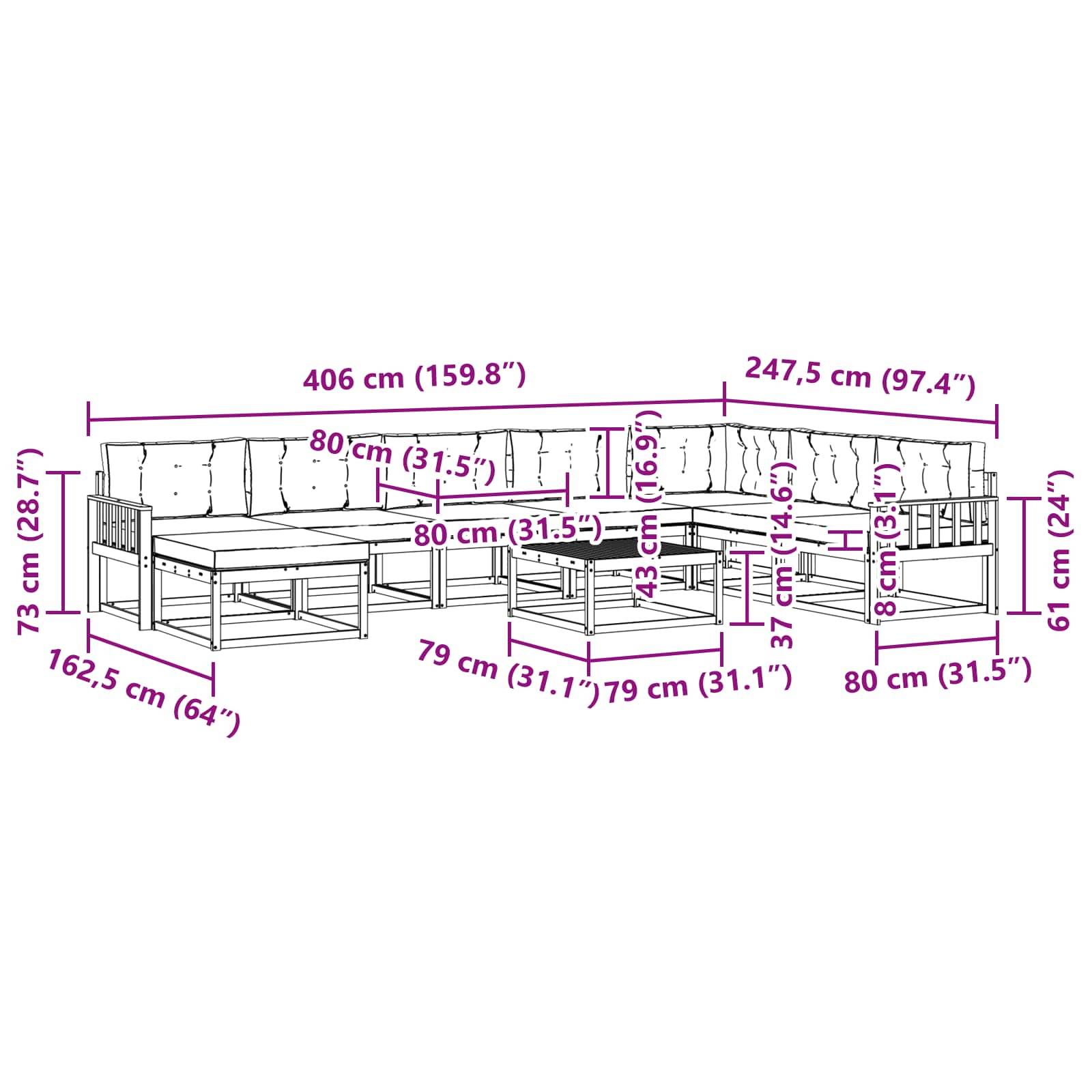 vidaXL Outdoor-Sofagarnitur 9 pcs Weiß und Hellgrau