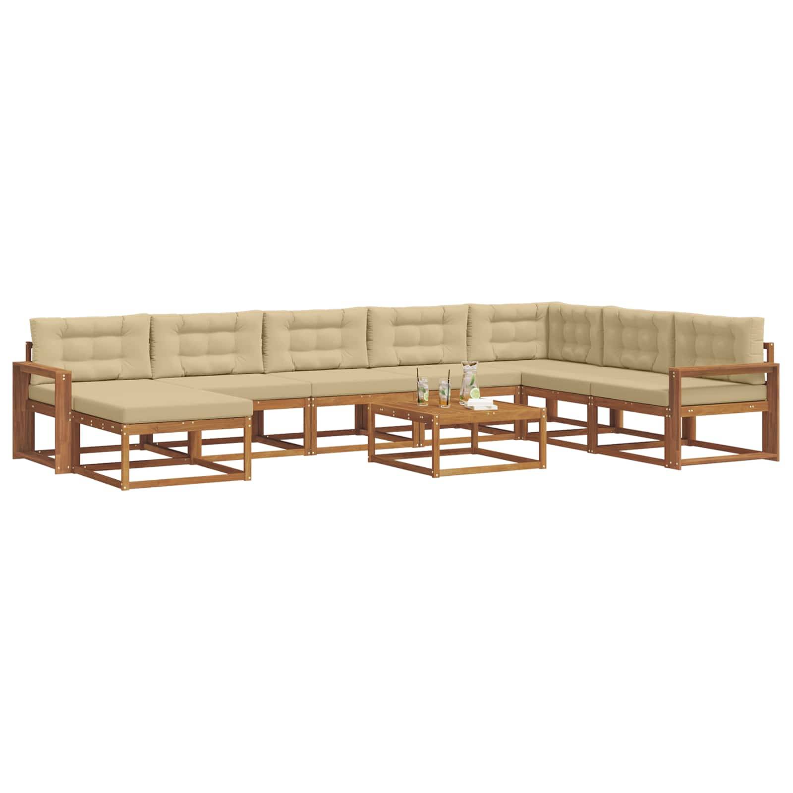 vidaXL Outdoor-Sofagarnitur mit Kissen 9 pcs Natur und Beige