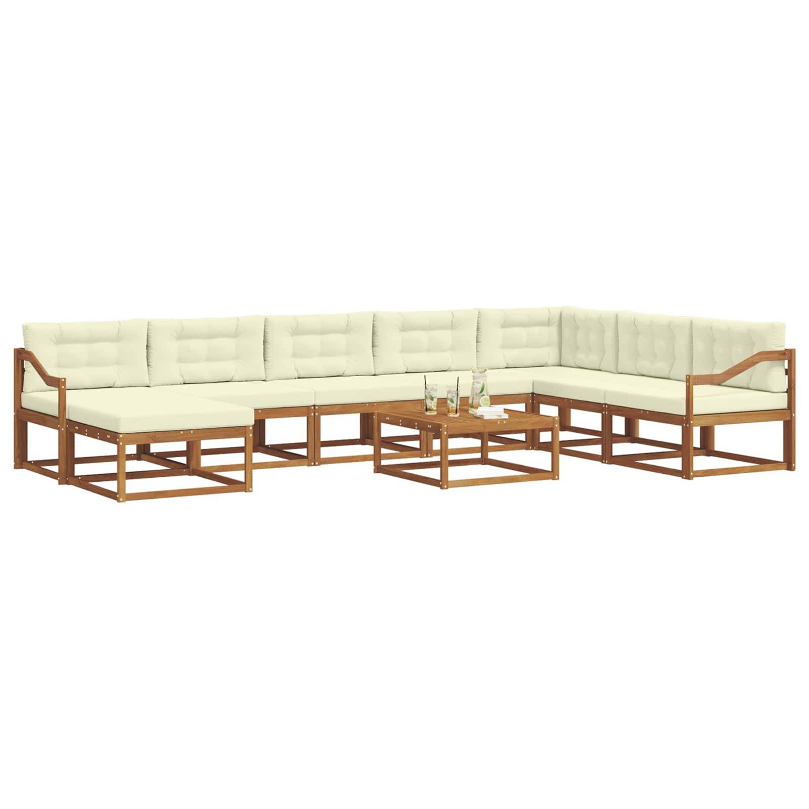 vidaXL Outdoor-Sofagarnitur mit Kissen 9 pcs Natur und Creme