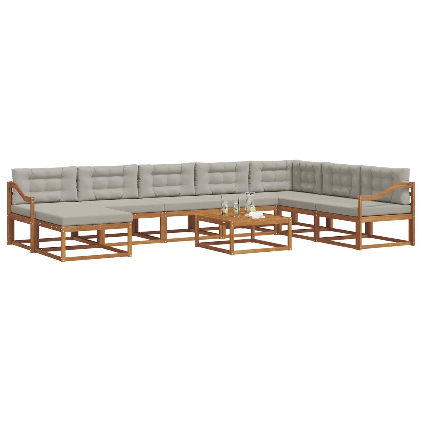 vidaXL Outdoor-Sofagarnitur mit Kissen 9 pcs Natürlich und Hellgrau