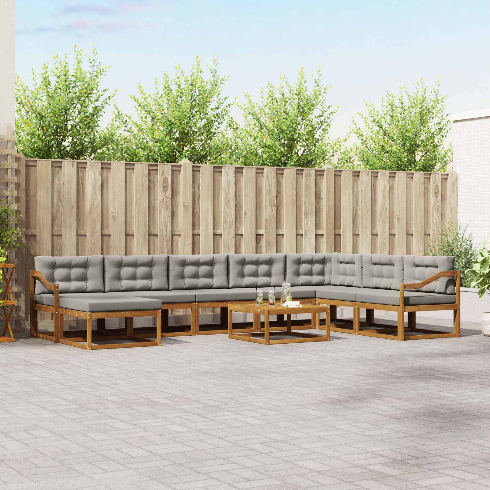 vidaXL Outdoor-Sofagarnitur mit Kissen 9 pcs Natürlich und Hellgrau