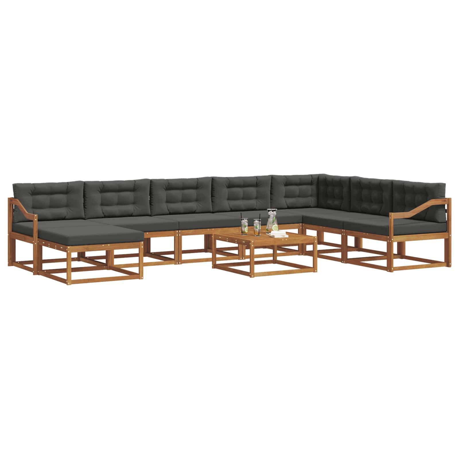 vidaXL Outdoor-Sofagarnitur mit Kissen 9 pcs Natur und Anthrazit