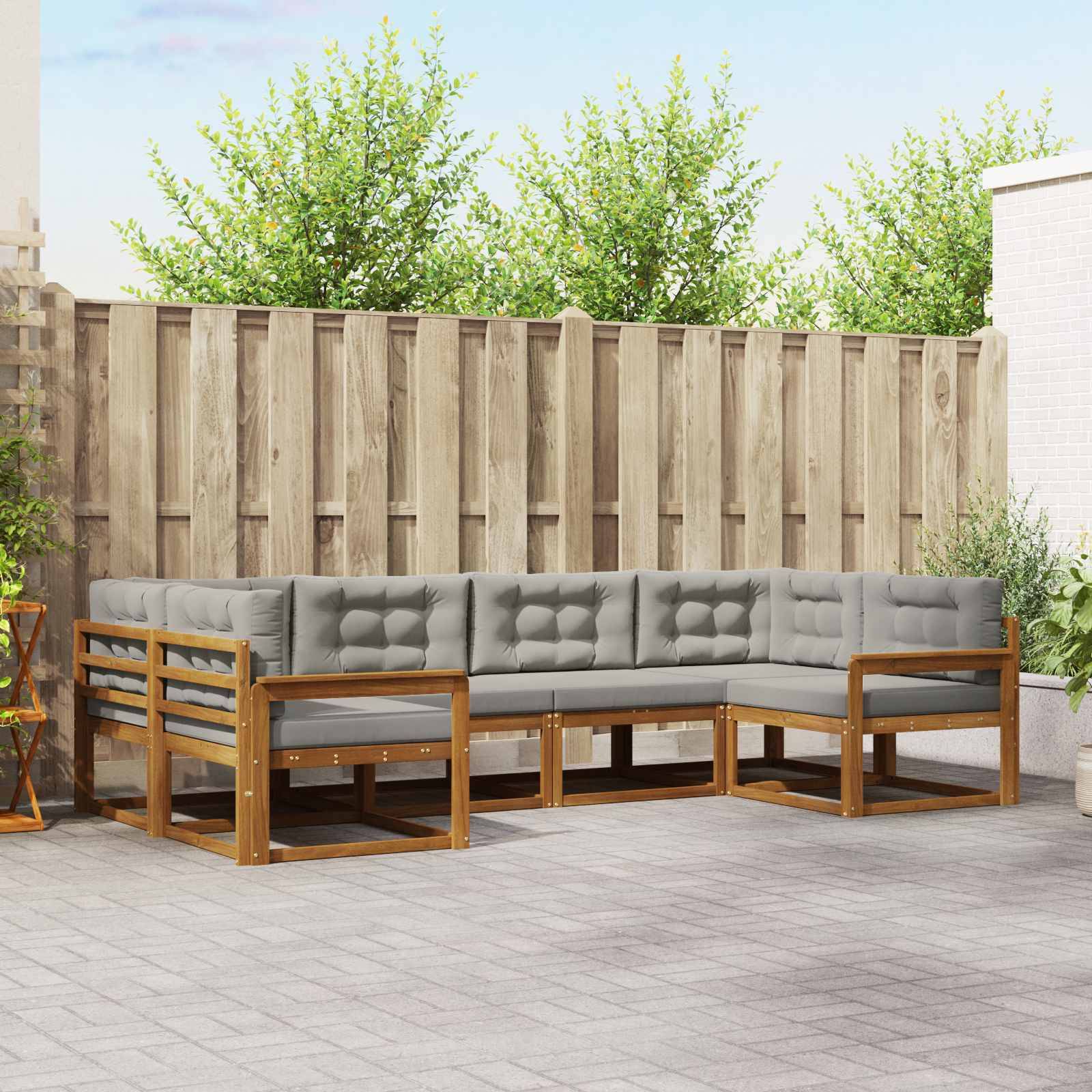 vidaXL Outdoor-Sofagarnitur mit Kissen 6 pcs Natürlich und Hellgrau