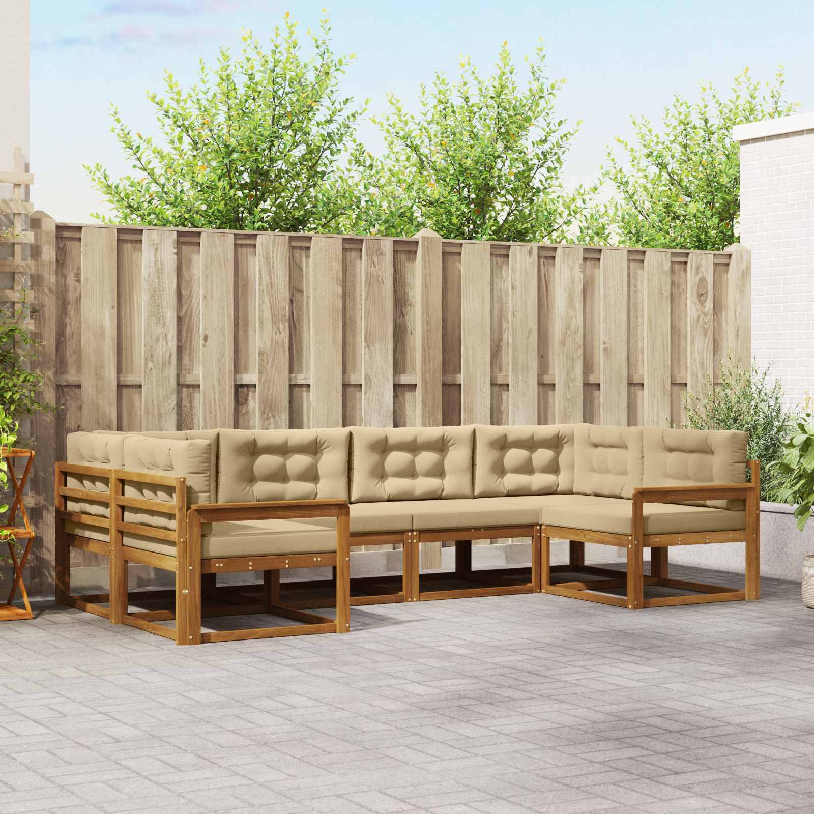 vidaXL Outdoor-Sofagarnitur mit Kissen 6 pcs Natur und Beige