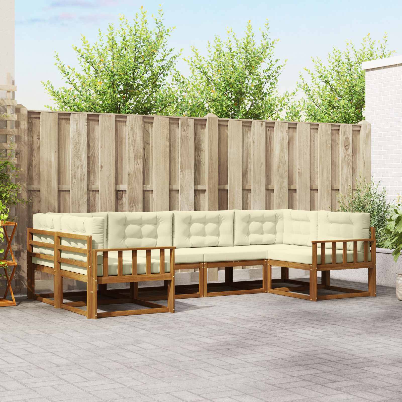 vidaXL Outdoor-Sofagarnitur mit Kissen 6 pcs Natur und Creme