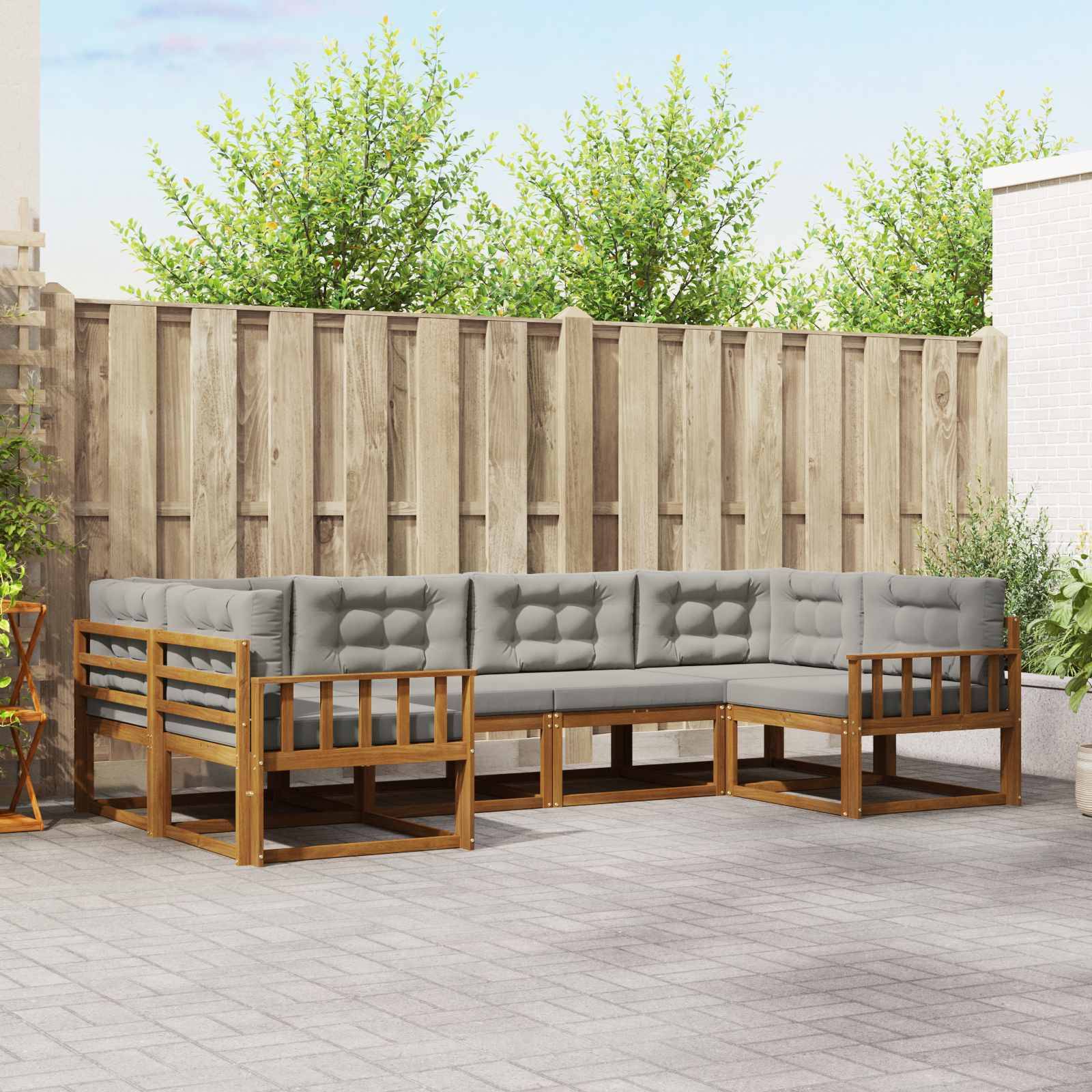 vidaXL Outdoor-Sofagarnitur mit Kissen 6 pcs Natürlich und Hellgrau