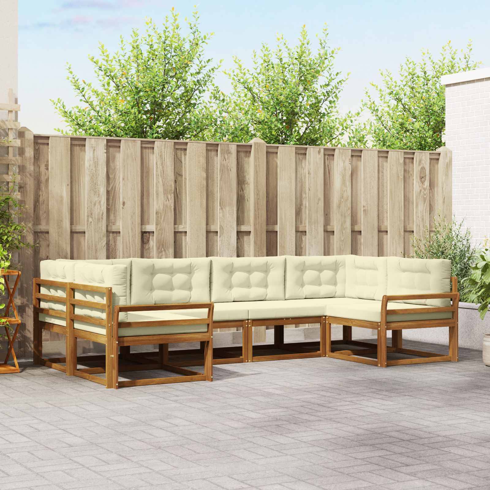 vidaXL Outdoor-Sofagarnitur mit Kissen 6 pcs Natur und Creme