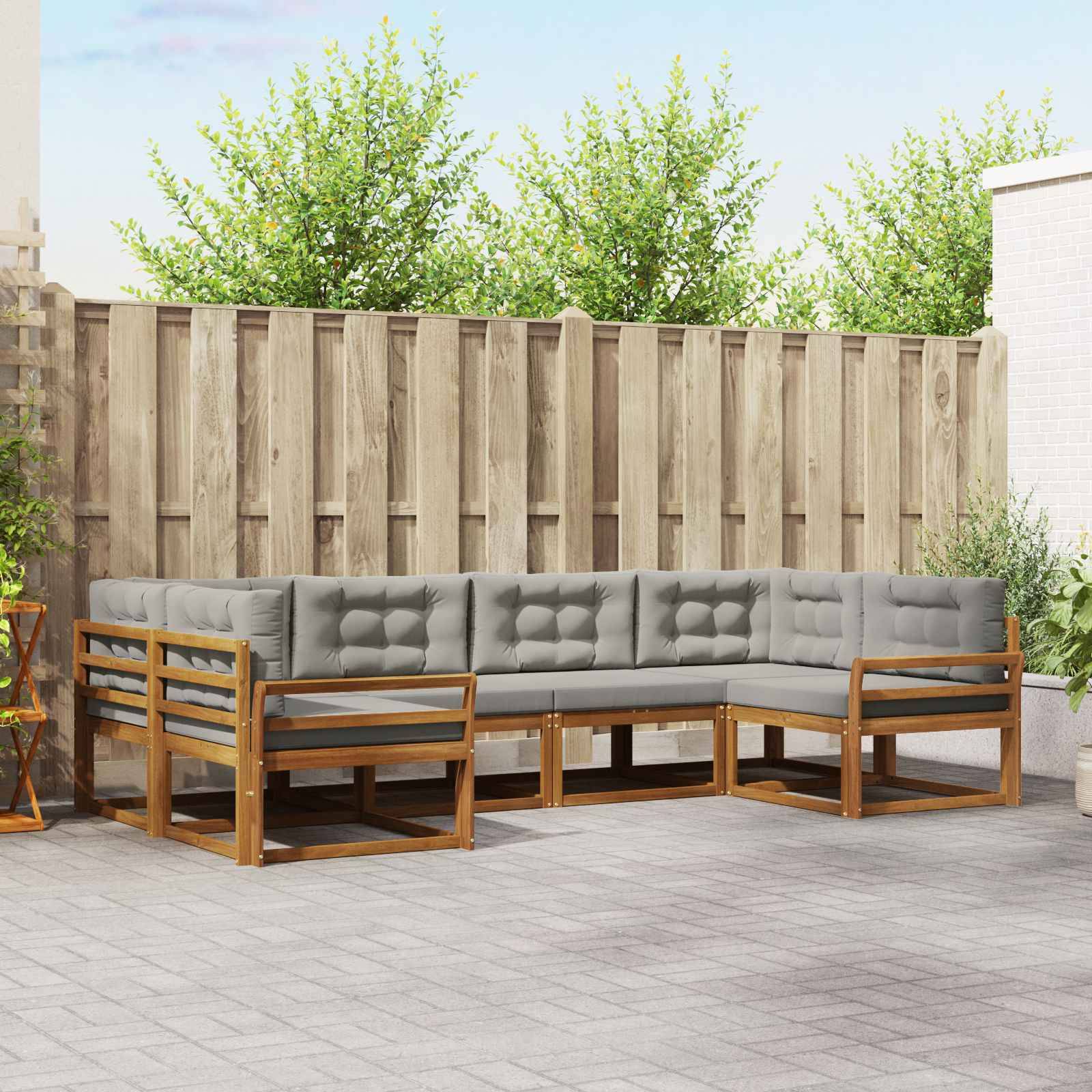 vidaXL Outdoor-Sofagarnitur mit Kissen 6 pcs Natürlich und Hellgrau
