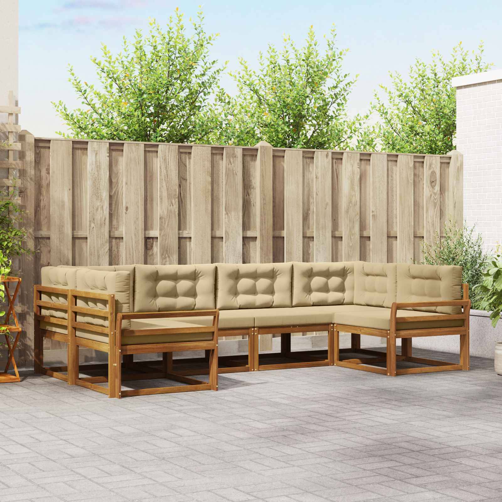 vidaXL Outdoor-Sofagarnitur mit Kissen 6 pcs Natur und Beige
