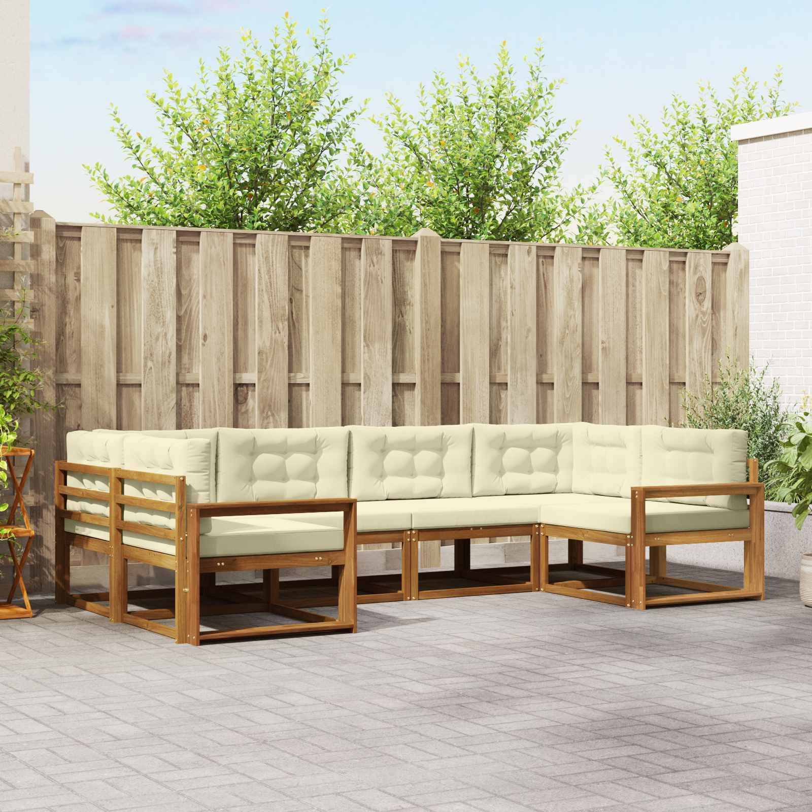 vidaXL Outdoor-Sofagarnitur mit Kissen 6 pcs Natur und Creme