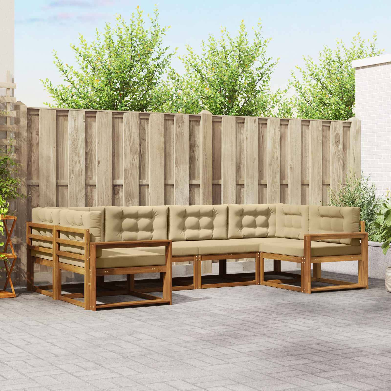 vidaXL Outdoor-Sofagarnitur mit Kissen 6 pcs Natur und Beige