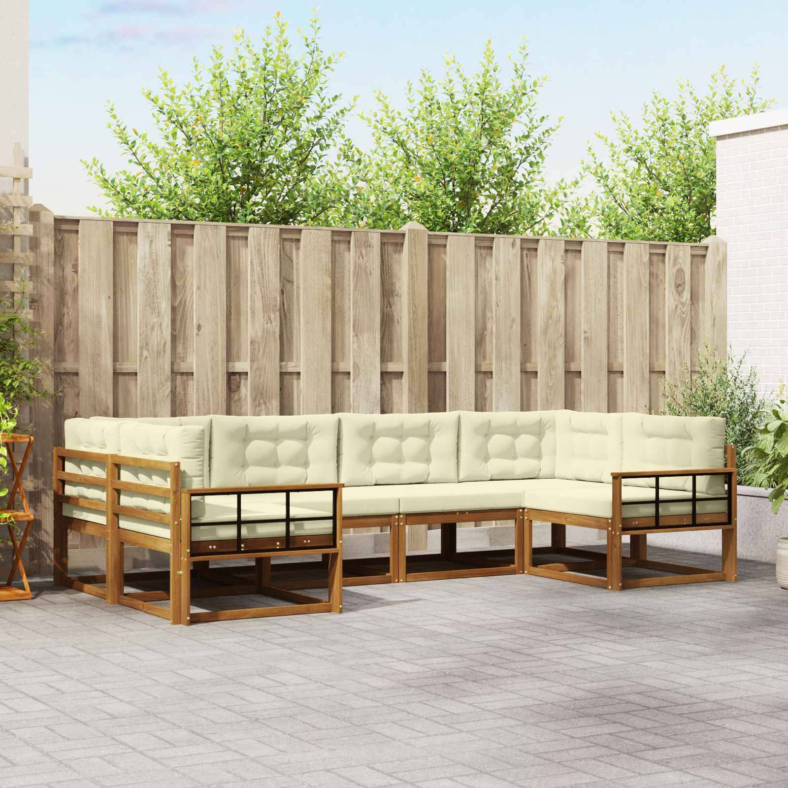 vidaXL Outdoor-Sofagarnitur mit Kissen 6 pcs Natur und Creme