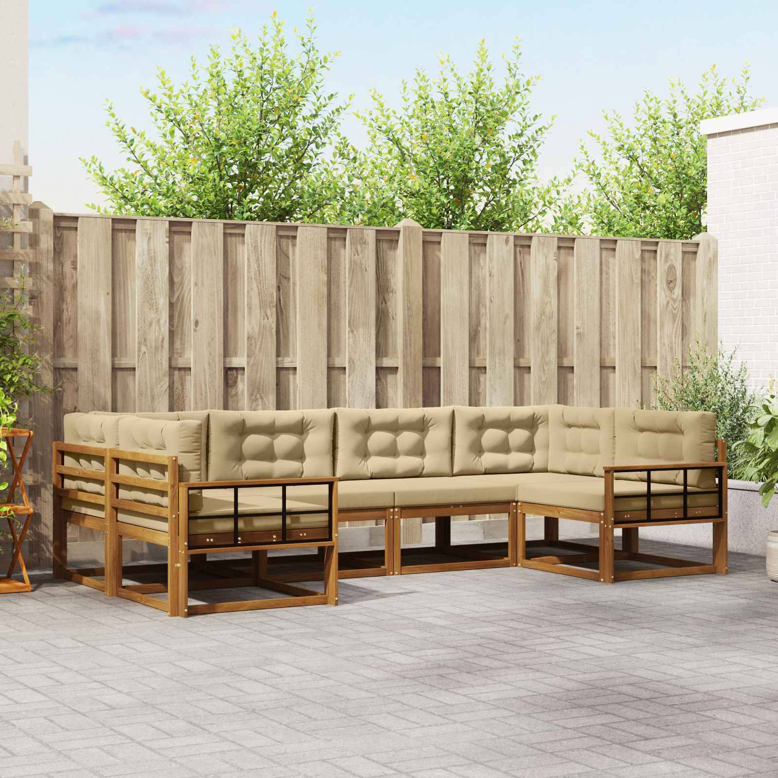 vidaXL Outdoor-Sofagarnitur mit Kissen 6 pcs Natur und Beige