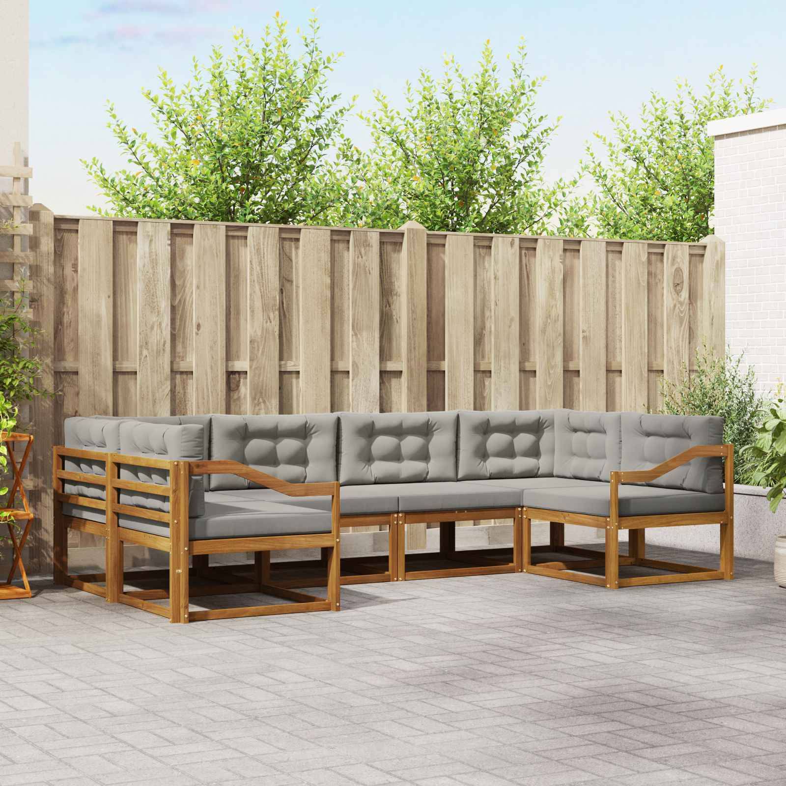 vidaXL Outdoor-Sofagarnitur mit Kissen 6 pcs Natürlich und Hellgrau