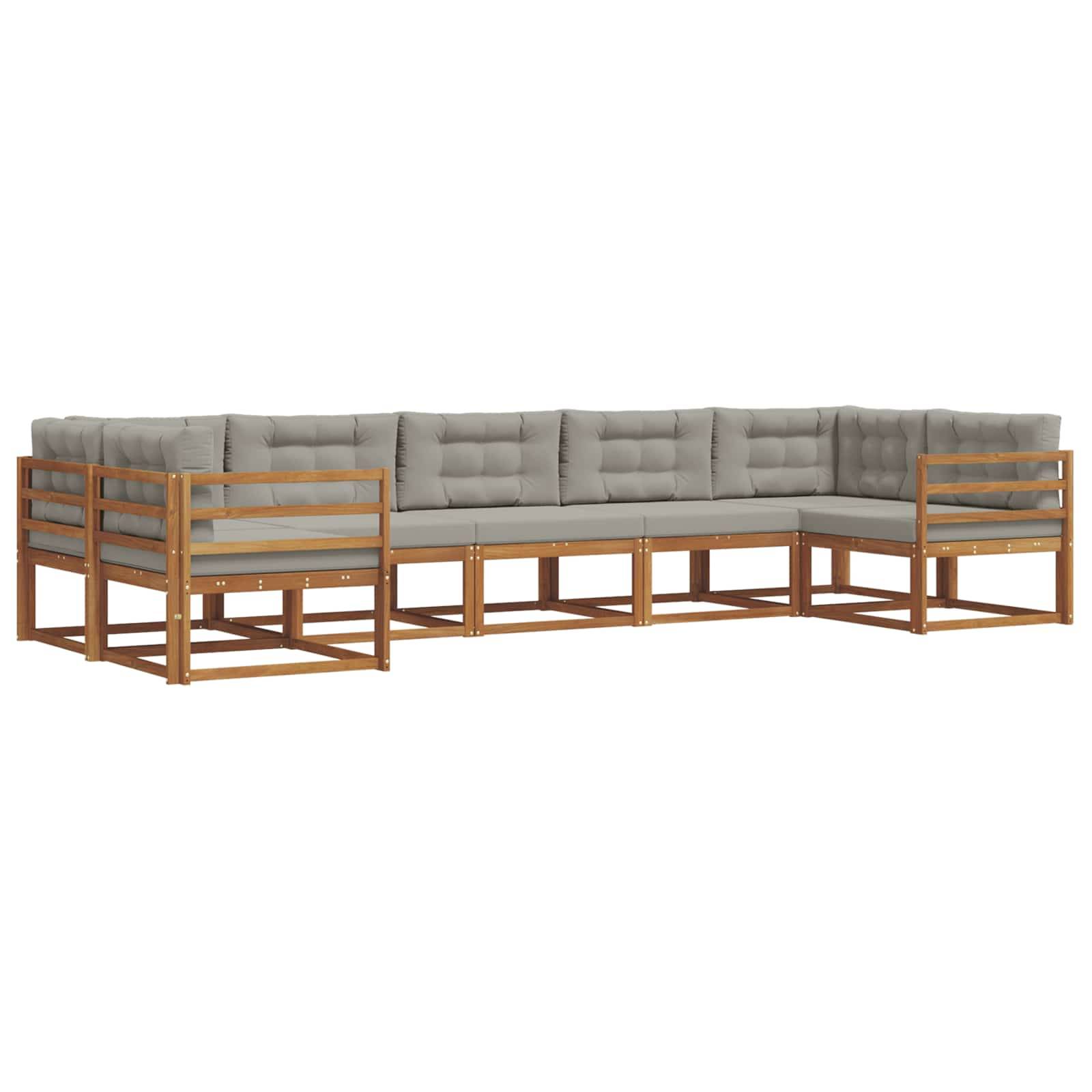 vidaXL Outdoor-Sofagarnitur mit Kissen 7 pcs Natürlich und Hellgrau