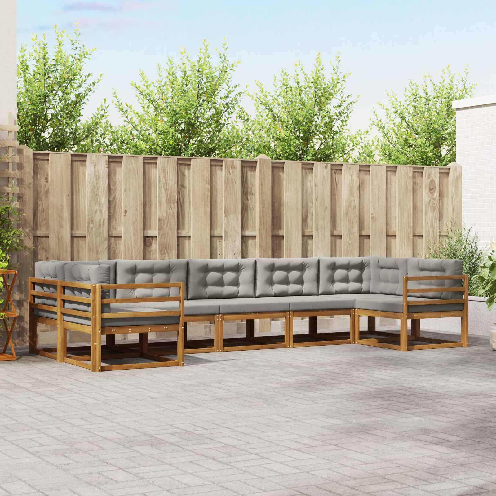 vidaXL Outdoor-Sofagarnitur mit Kissen 7 pcs Natürlich und Hellgrau