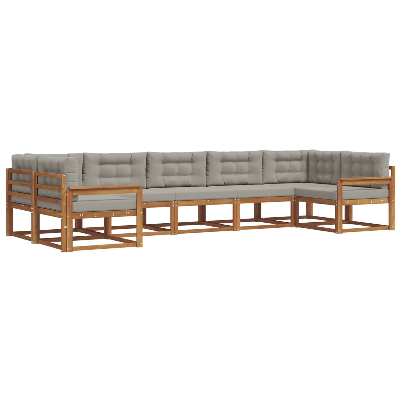 vidaXL Outdoor-Sofagarnitur mit Kissen 7 pcs Natürlich und Hellgrau