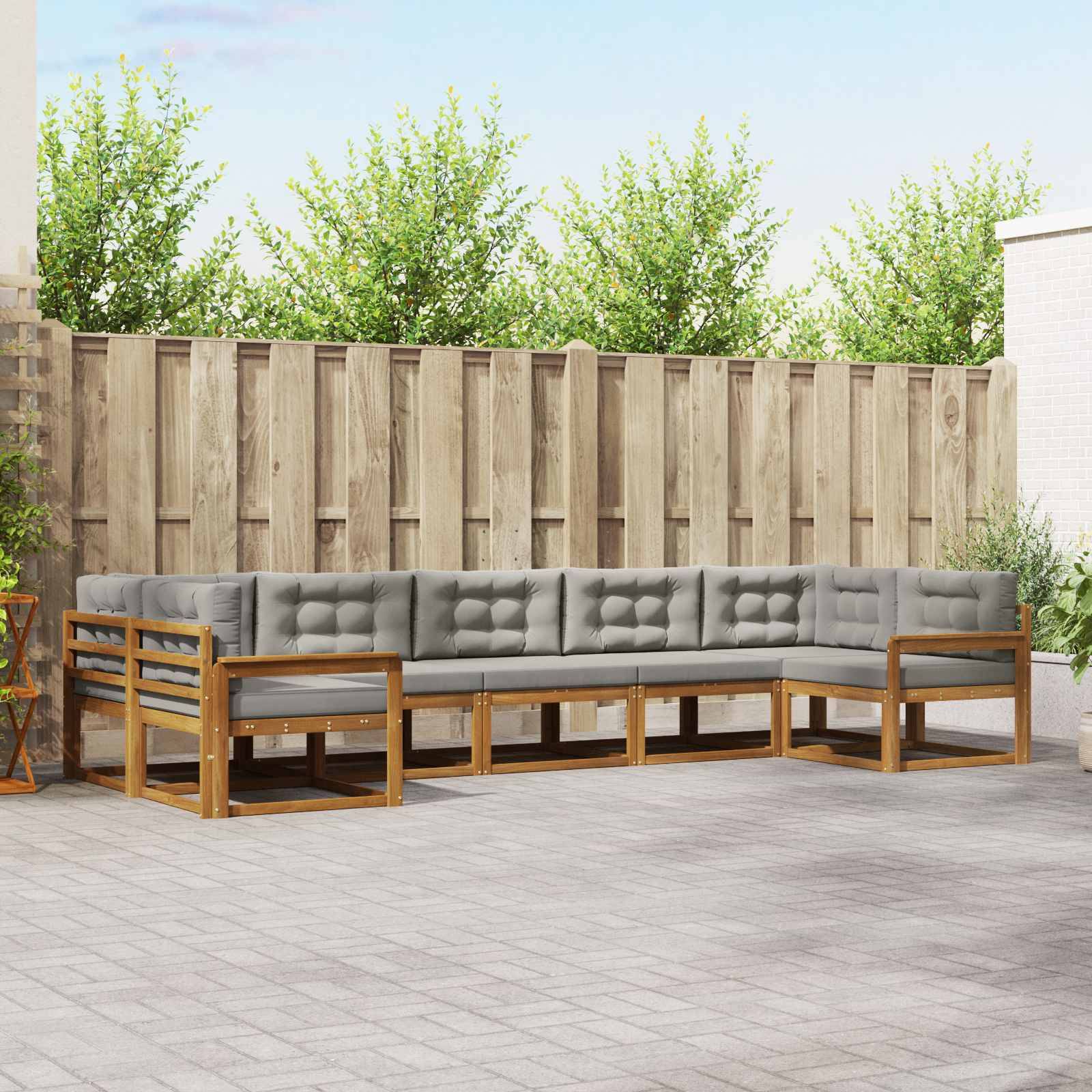 vidaXL Outdoor-Sofagarnitur mit Kissen 7 pcs Natürlich und Hellgrau