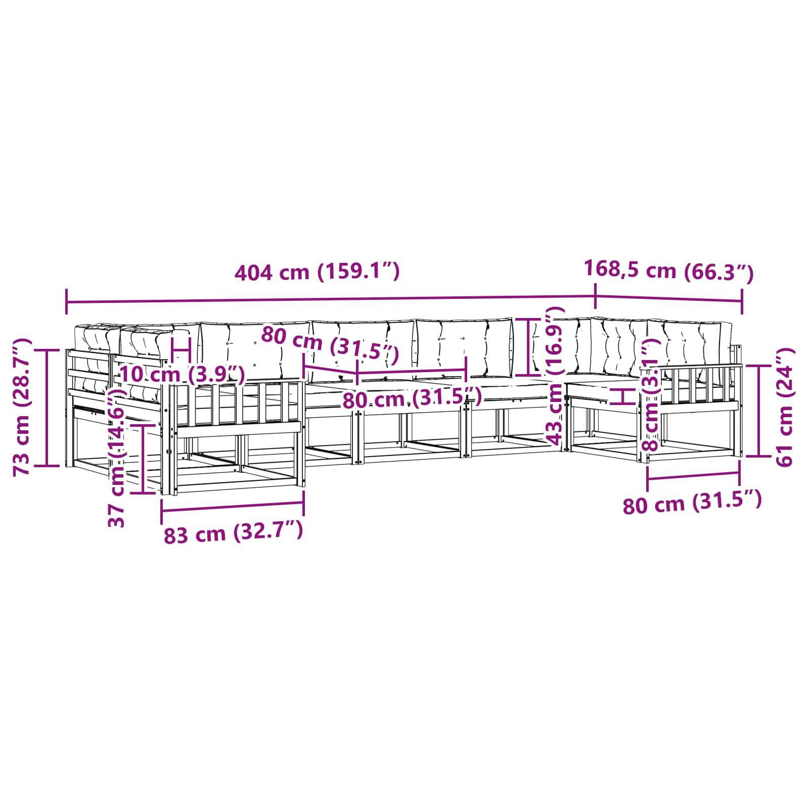 vidaXL Outdoor-Sofagarnitur mit Kissen 7 pcs Natürlich und Hellgrau