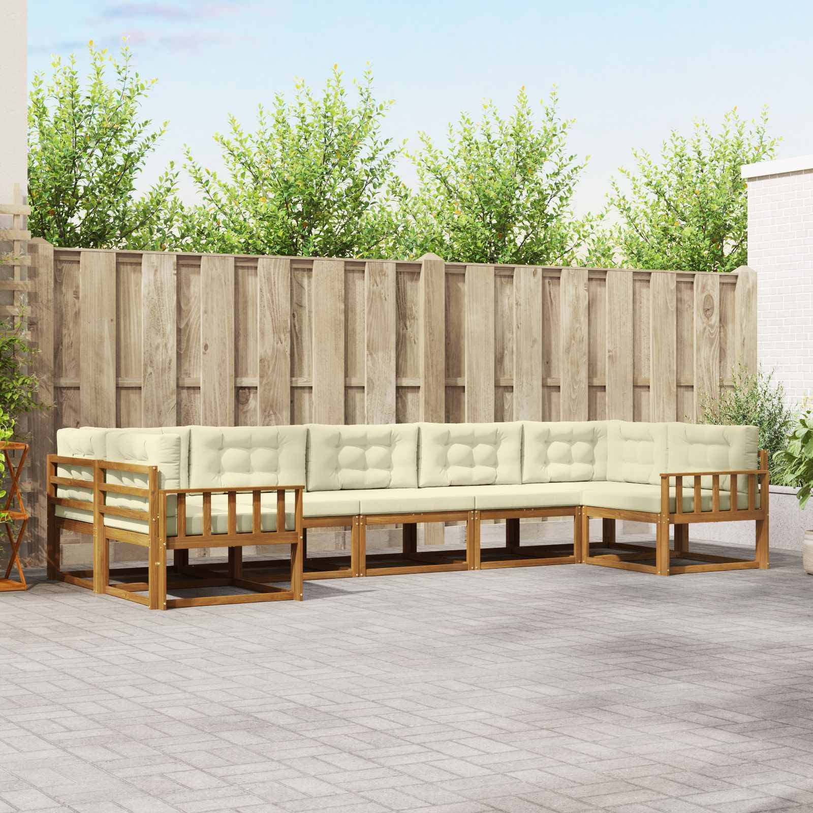 vidaXL Outdoor-Sofagarnitur mit Kissen 7 pcs Natur und Creme