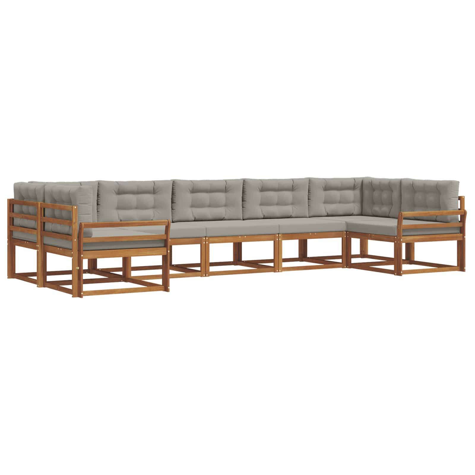 vidaXL Outdoor-Sofagarnitur mit Kissen 7 pcs Natürlich und Hellgrau