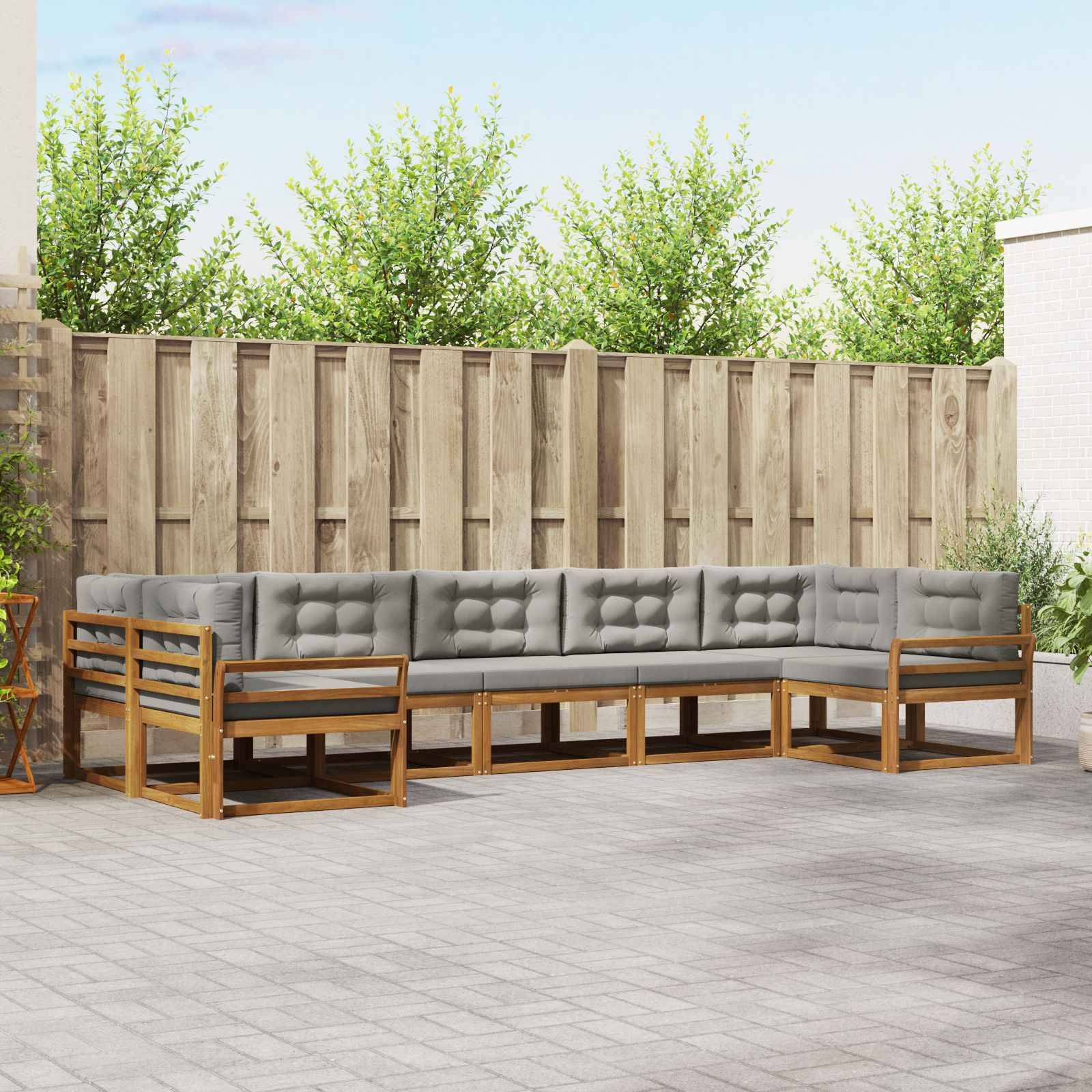 vidaXL Outdoor-Sofagarnitur mit Kissen 7 pcs Natürlich und Hellgrau
