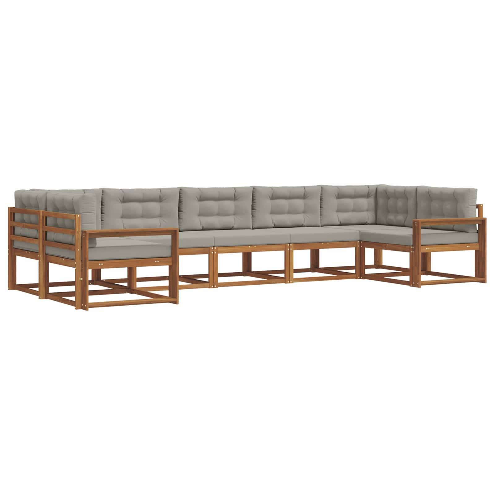 vidaXL Outdoor-Sofagarnitur mit Kissen 7 pcs Natürlich und Hellgrau