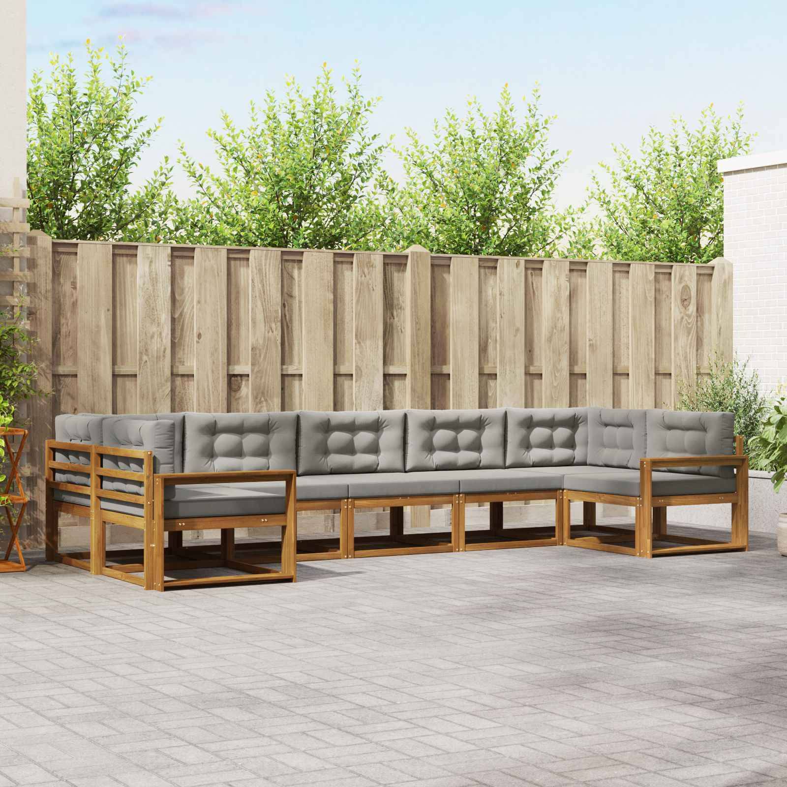 vidaXL Outdoor-Sofagarnitur mit Kissen 7 pcs Natürlich und Hellgrau