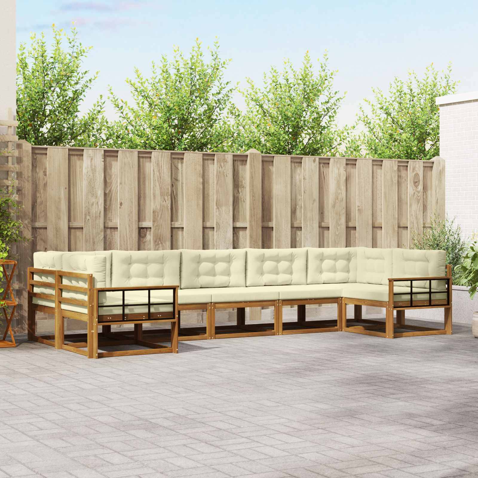 vidaXL Outdoor-Sofagarnitur mit Kissen 7 pcs Natur und Creme